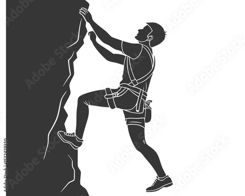 Silhouette of a rock climber scaling a cliff face during an outdoor adventure.