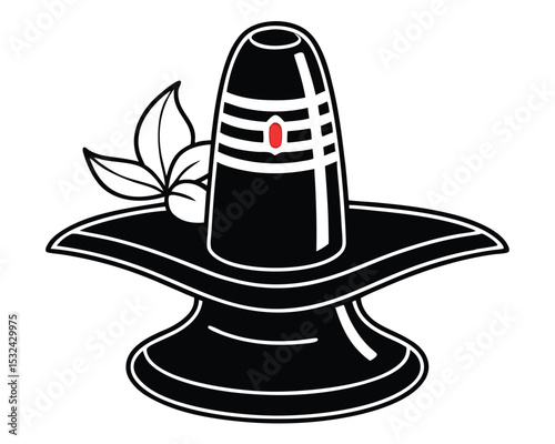 Symbolic representation of hindu god shiva lingam with leaves for religious design.