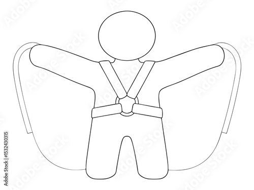 Simple line drawing of a person wearing a wingsuit for extreme skydiving adventures.