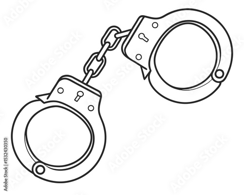Handcuffs illustration in outline style representing law justice and criminal justice concept.