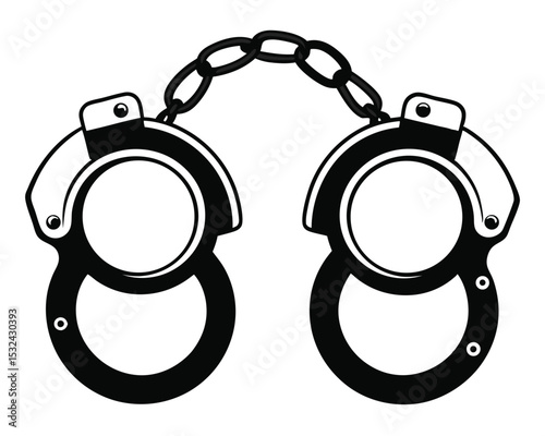 Vector illustration of black and white handcuffs representing law justice security arrest imprisonment.