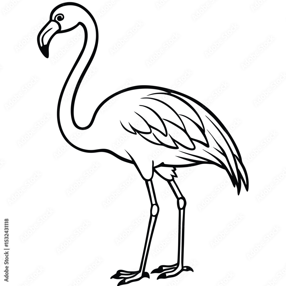 Obraz premium Elegant outline illustration of a flamingo in black and white minimalist design.