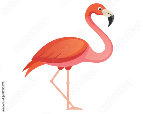 Cartoon illustration of a vibrant flamingo with a pink body and long slender legs. flamingo, bird, animal, wildlife, cartoon, vector.