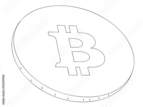 Line art illustration of a bitcoin cryptocurrency coin symbol in a simple and minimalist design.