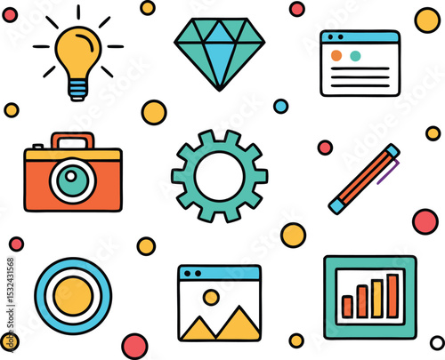 Colorful icons representing creativity innovation and business