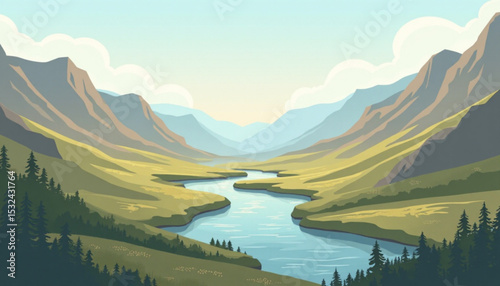 Mountain river valley landscape