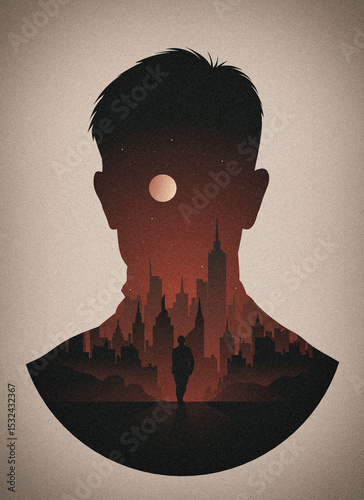 Cinematic Double Exposure Poster – Man Silhouette with Cityscape & Night Sky