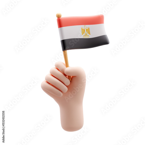 Hand holding the flag of Egypt, on a transparent background