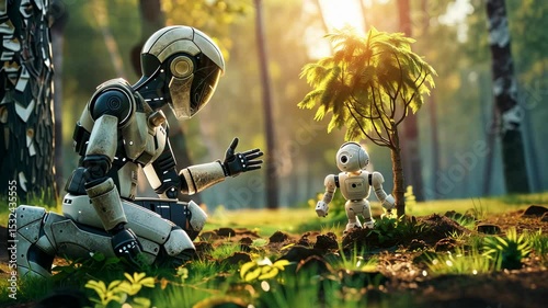 A collaboration of technology and youth, a robot and a child come together to plant a tree for the future. Robotic relationships