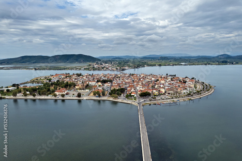 Aerial view of Aitoliko (or Etoliko), the only town in Greece built on an islet within a wetland — a truly unique place connected to the mainland by two narrow causeways.