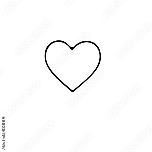 A simple black outline of a heart shape centered on a stark white background in a minimalist style art