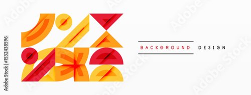 Abstract geometric shapes overlap, creating vibrant orange, red layers. Minimalist design suits backgrounds, modern graphics.