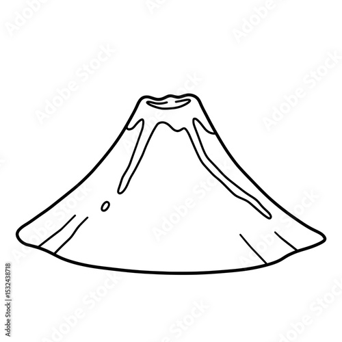 Volcano outline, black lines against white background, shows magma and crater rim