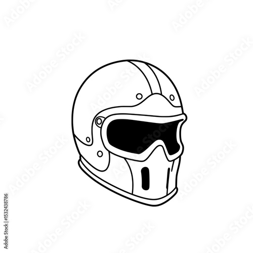 An illustration features a stylized helmet with goggles, against a plain white backdrop