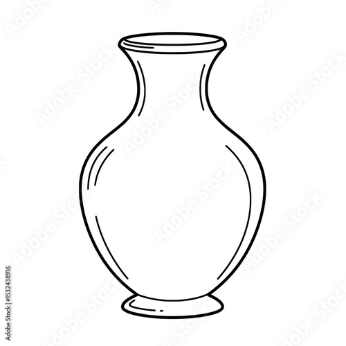 A simple outlined vase with an elegant, rounded shape on a bright white background