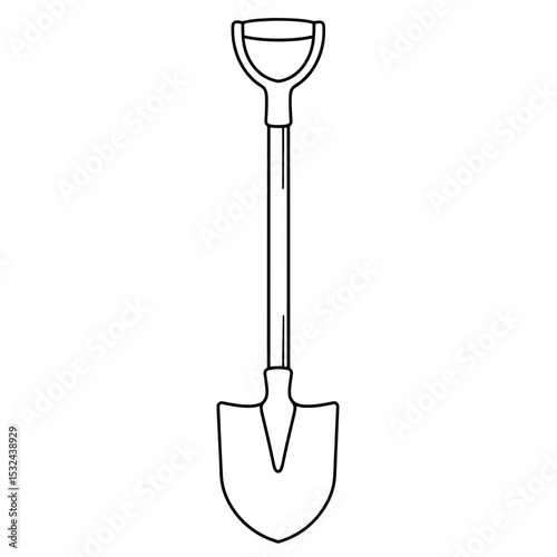 Simple black line art of a shovel with a d-shaped handle and a long, straight shaft