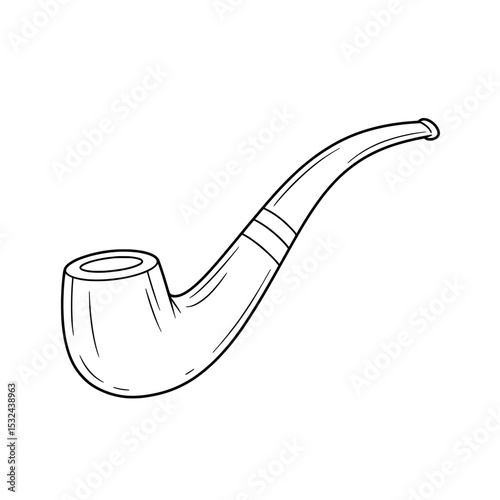Tobacco Pipe Simple line drawing shows a curved stem pipe with a bowl, outlined in black