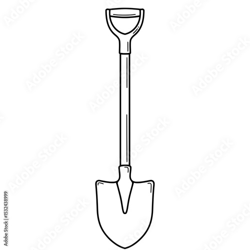 Line art shows a tool with a long handle and a 'D' shaped grip, isolated on white