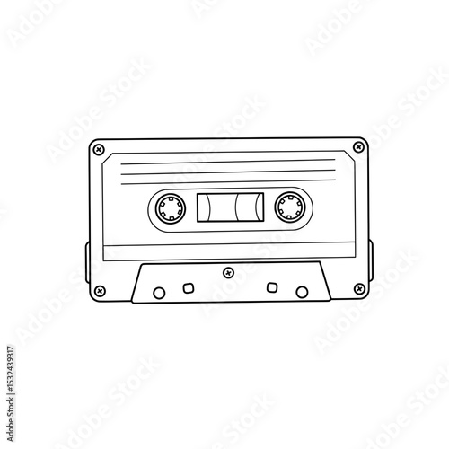 Outlined audio cassette with screw details