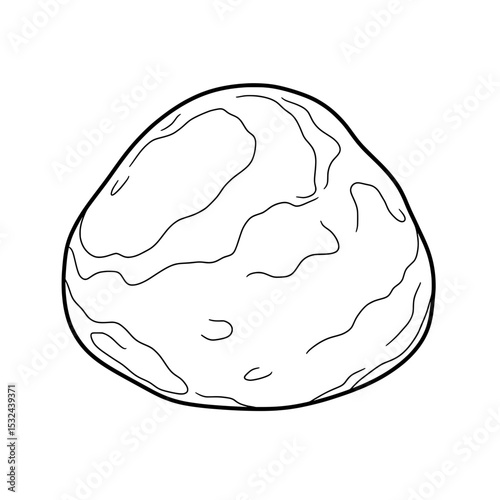 Sketch of rounded form with a black outline and wavy patterns inside the structure