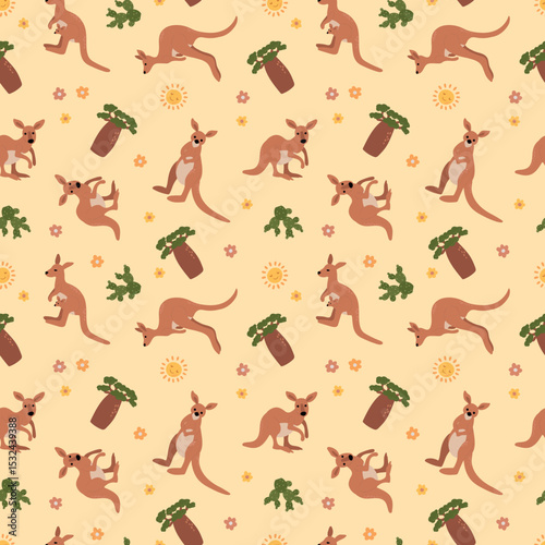 Kangaroo and Joey Seamless Pattern Illustration. Design for fabric, textile, wallpaper, packaging	
