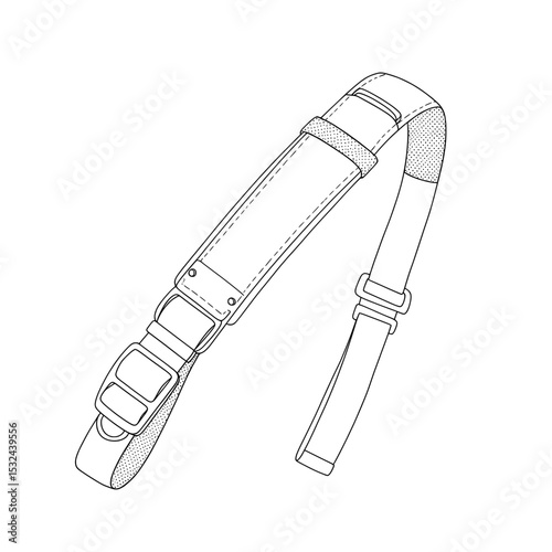 Shoulder strap with textured padding & buckles, rendered in clean, minimalist lines