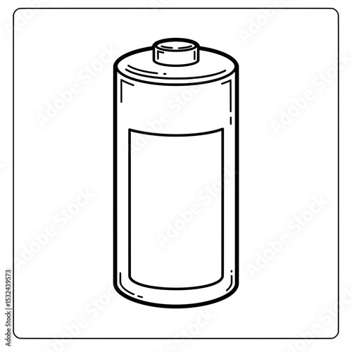 Lined illustration of a tall, cylinder, with cap and rectangular frame area in white background