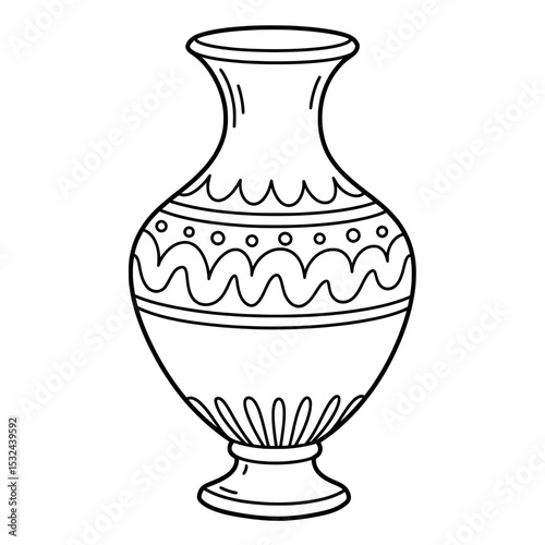 Stylized Vase Black line illustration of a classic, decorated vase on a white background