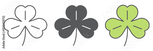 Three leaf clover icon collection, St. Patricks day and holiday, shamrock vector icon set, vector graphics, editable stroke outline sign, eps 10