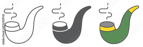 Smoking pipe icon collection, St. Patricks day and nicotine, smoke pipe vector icon set, vector graphics, editable stroke outline sign, eps 10