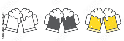 Toasting beer glasses icon collection, pub and alcohol, two glasses of beer vector icon set, vector graphics, editable stroke outline sign, eps 10
