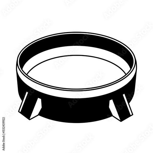 Black and white image of a raised platform with hollow center and a thick circular border