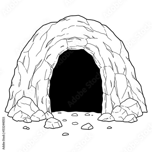 Dark cave's entrance with rock arches