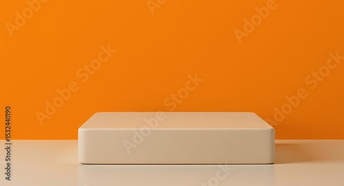 Product Display: Minimalist White Platform on Vibrant Orange Background - Perfect for Branding & Marketing