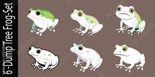 Six adorable cartoon tree frogs set illustration