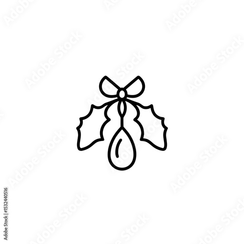 Outline of mistletoe with bow on white background, minimalistic design.