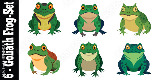 Six cartoon goliath frogs set illustration for children s book