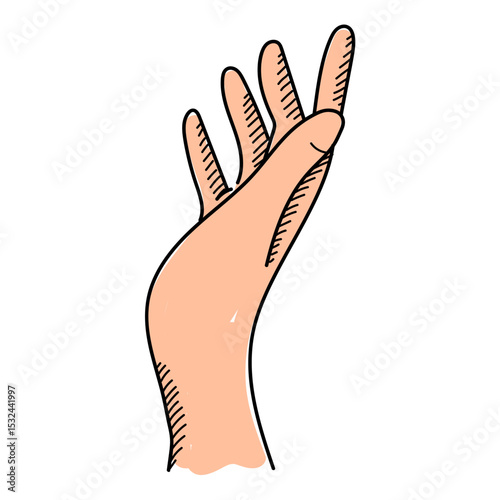 Palm of hand in doodle style vector isolated. Hand touching gesture, hand-drawn illustration. Part of body, human hand.