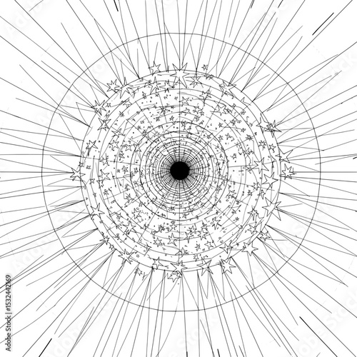 Celestial Dive Artistic drawing of a star-studded vortex funneling into a dark center