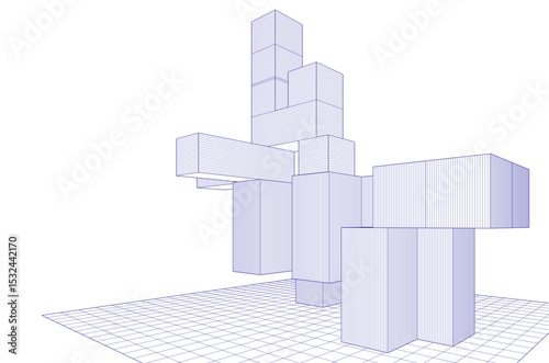 Fototapeta Naklejka Na Ścianę i Meble -  abstract architecture modular construction 3d