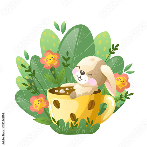 A little bunny in a coffee cup