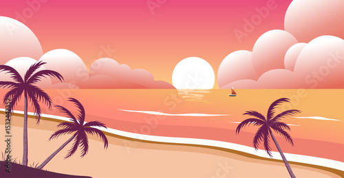 Sunset beach and wave shilouete