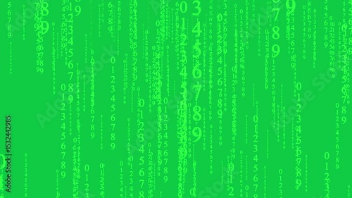 Streaming Digital Code. Animated green matrix background with glowing numbers. Binary Code Matrix Background With Numbers Moving Downward On Screen Chroma key - Green screen. Seamless loop