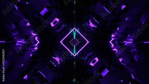 Turquoise and Purple Dimensional Tunnel with Neon and Mirror Pattern Background VJ Loop in 4K