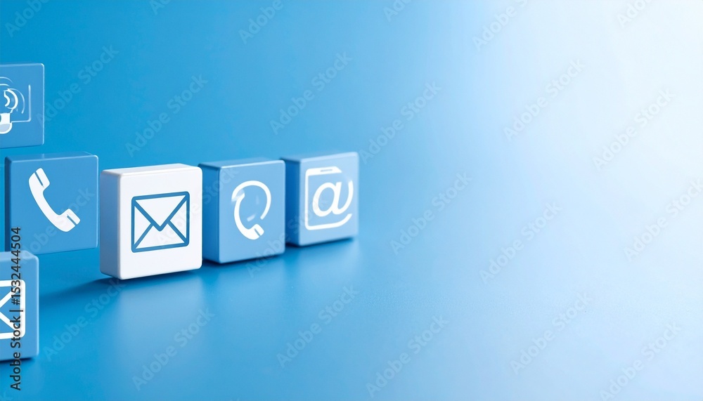 Obraz premium Contact and communication icons on blue background for customer service concept