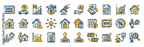 Loan mortgage finance real estate property investment vector glyph icons