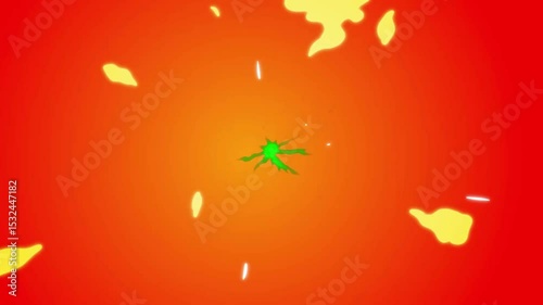 Cartoon fire , fire cartoon graphics, anime fire. Set cartoon loop animation fire or flame isolated on green background. 