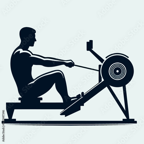 Man Using Rowing Machine Workout Fitness Exercise Illustration