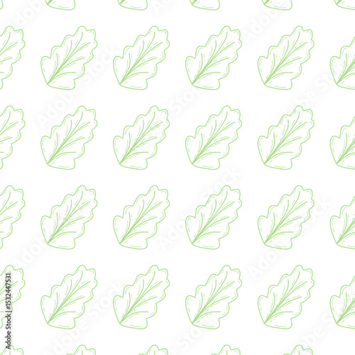 Repeating pattern of green lettuce leaves in a seamless vector style pattern. Perfect for fabric prints, food packaging, kitchen decor, healthy food themes, and eco-friendly design projects.