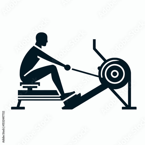 Man Using Rowing Machine Workout Fitness Exercise Illustration